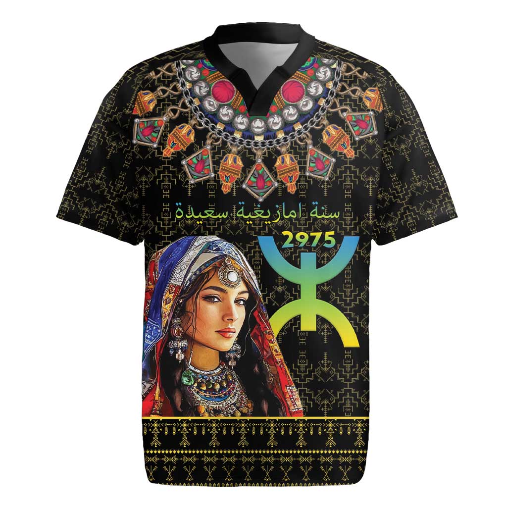Happy Amazigh New Year Rugby Jersey With Women Amazigh - Berber Pattern - Wonder Print Shop