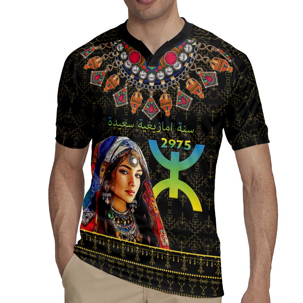 Happy Amazigh New Year Rugby Jersey With Women Amazigh - Berber Pattern - Wonder Print Shop
