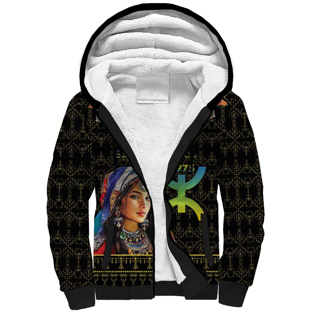 Happy Amazigh New Year Sherpa Hoodie With Women Amazigh - Berber Pattern - Wonder Print Shop