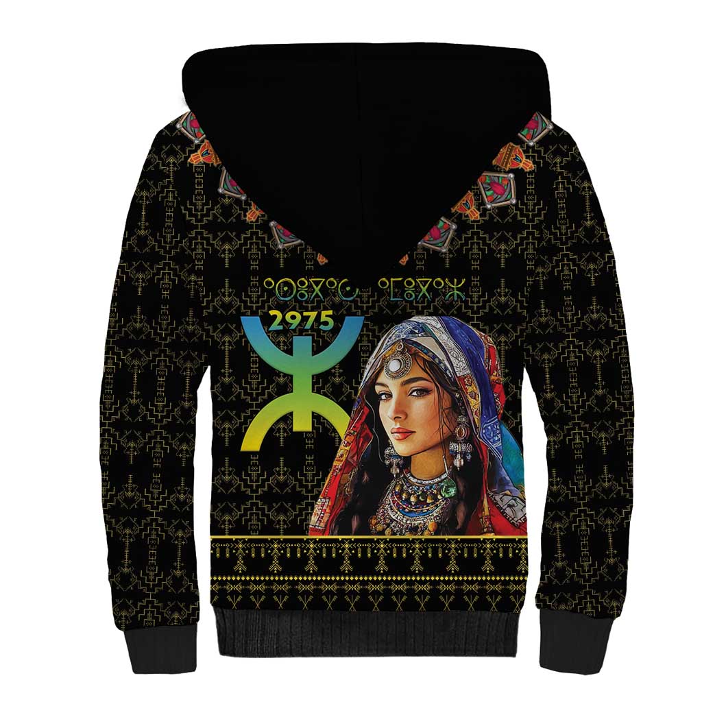 Happy Amazigh New Year Sherpa Hoodie With Women Amazigh - Berber Pattern - Wonder Print Shop