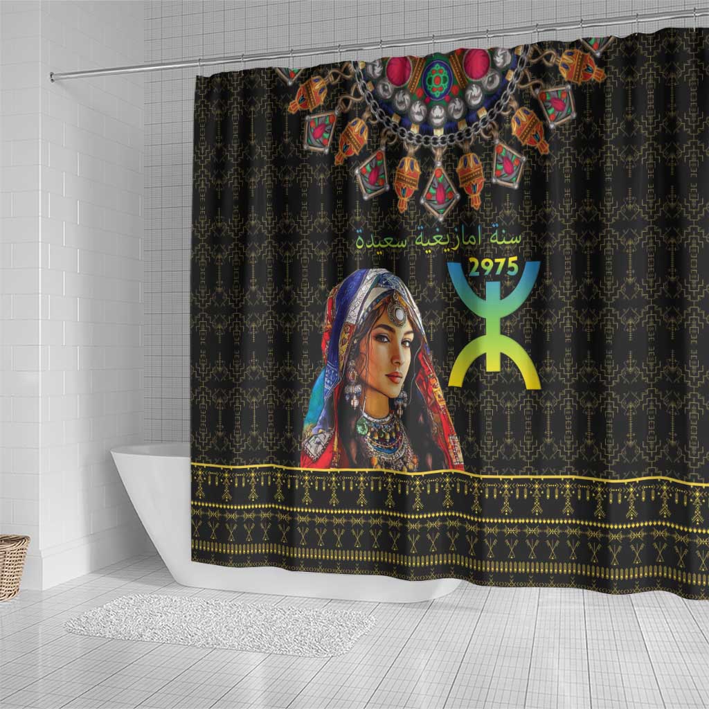 Happy Amazigh New Year Shower Curtain With Women Amazigh - Berber Pattern