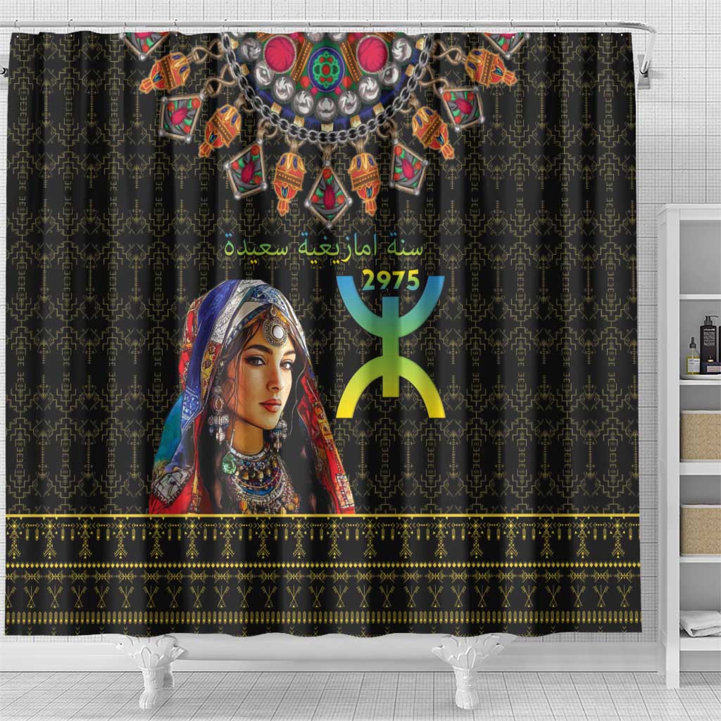 Happy Amazigh New Year Shower Curtain With Women Amazigh - Berber Pattern