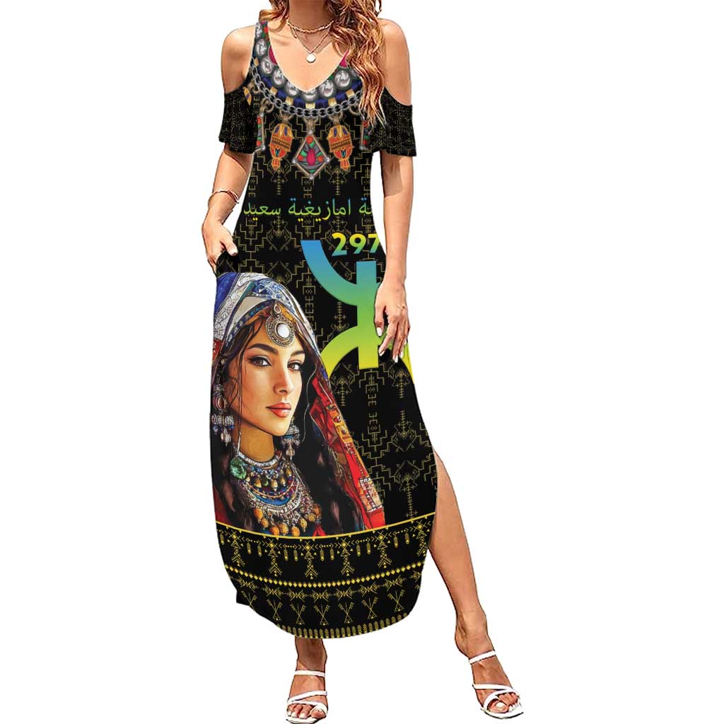 Happy Amazigh New Year Summer Maxi Dress With Women Amazigh - Berber Pattern - Wonder Print Shop