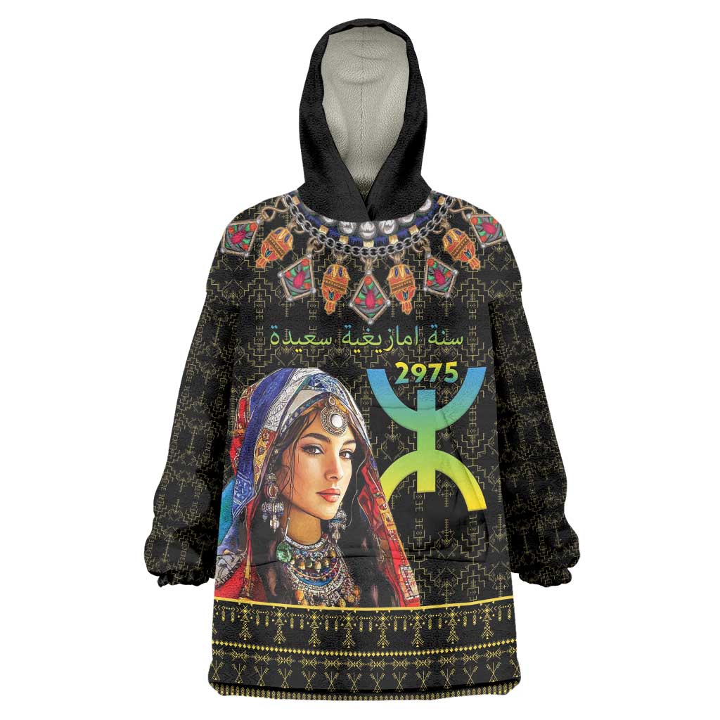 Happy Amazigh New Year Wearable Blanket Hoodie With Women Amazigh - Berber Pattern - Wonder Print Shop
