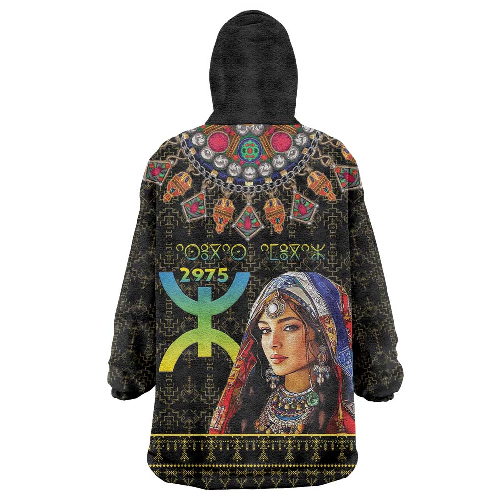 Happy Amazigh New Year Wearable Blanket Hoodie With Women Amazigh - Berber Pattern - Wonder Print Shop