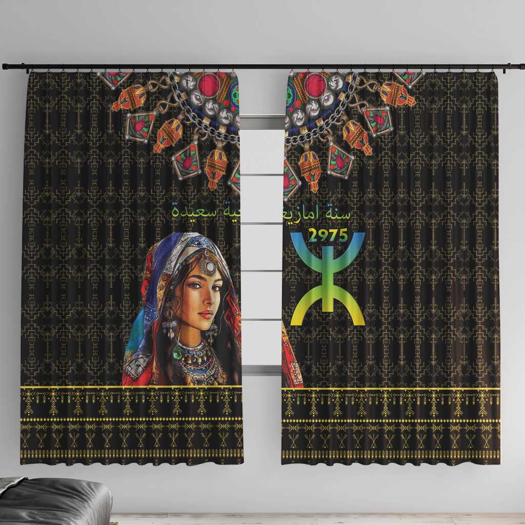 Happy Amazigh New Year Window Curtain With Women Amazigh - Berber Pattern - Wonder Print Shop