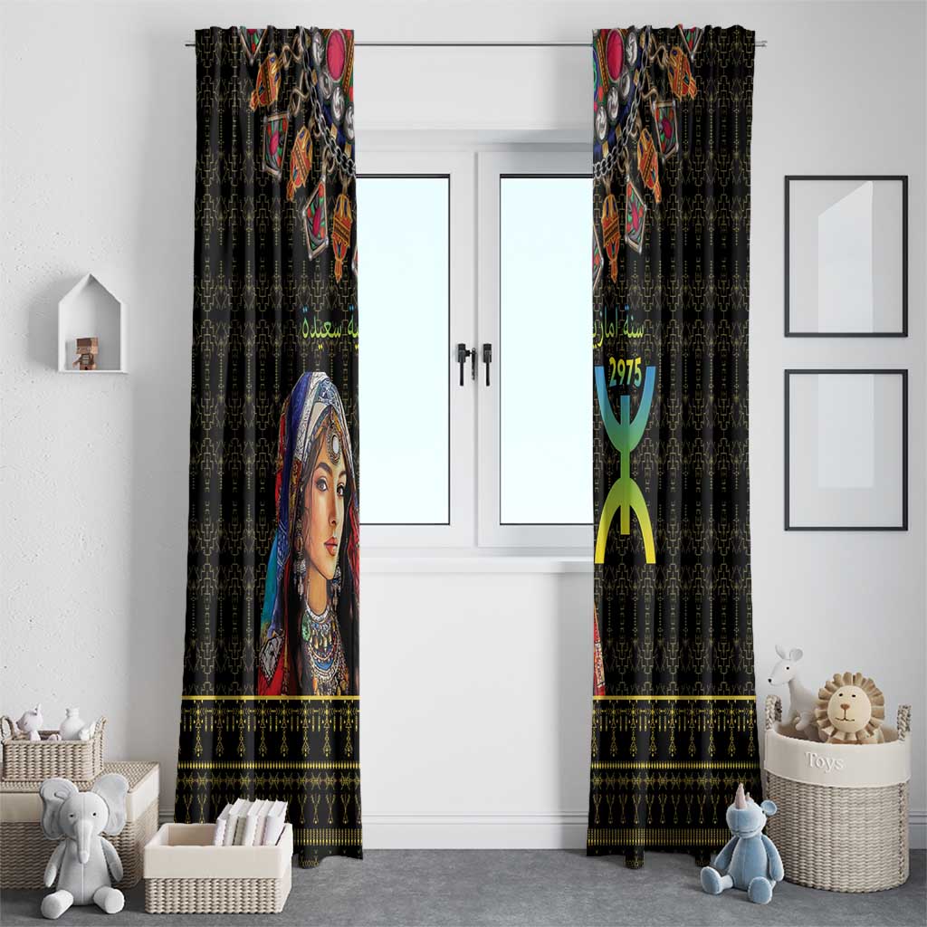 Happy Amazigh New Year Window Curtain With Women Amazigh - Berber Pattern - Wonder Print Shop