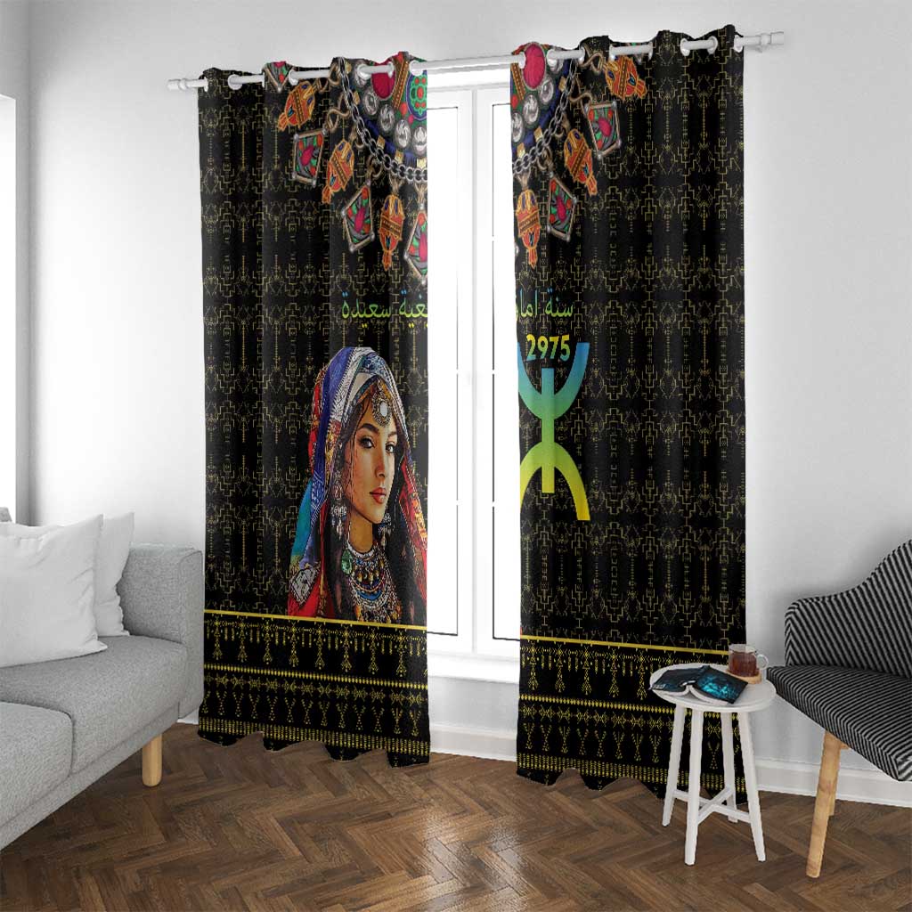 Happy Amazigh New Year Window Curtain With Women Amazigh - Berber Pattern - Wonder Print Shop