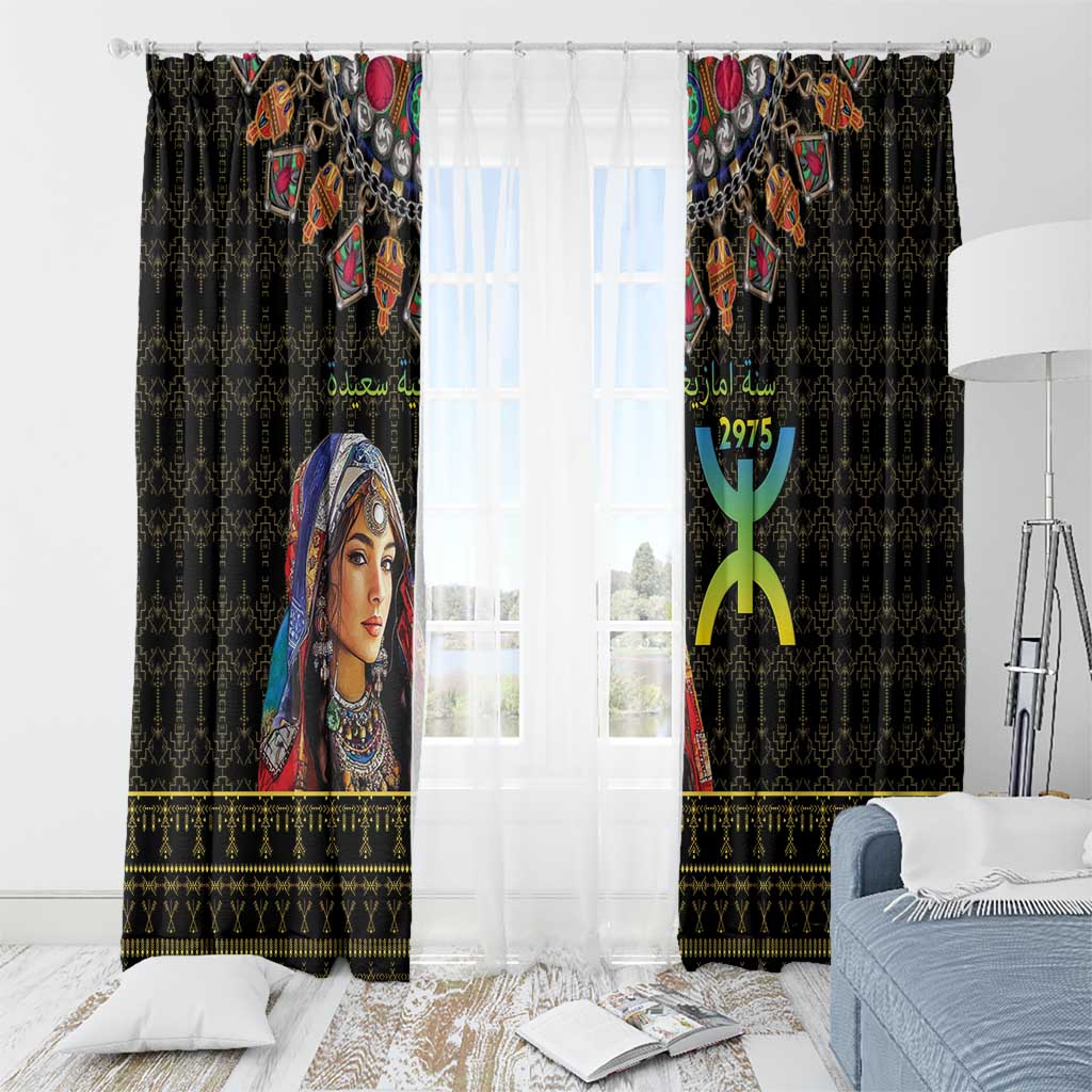 Happy Amazigh New Year Window Curtain With Women Amazigh - Berber Pattern - Wonder Print Shop