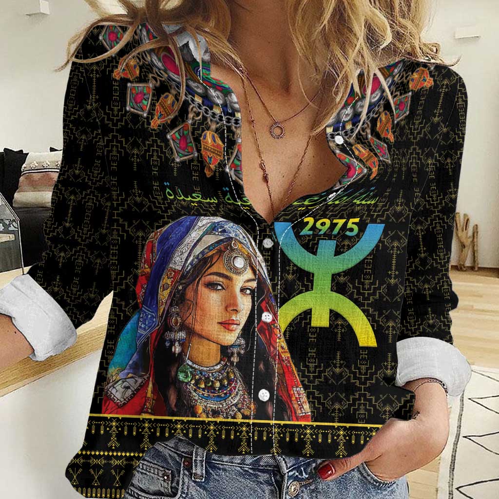 Happy Amazigh New Year Women Casual Shirt With Women Amazigh - Berber Pattern - Wonder Print Shop