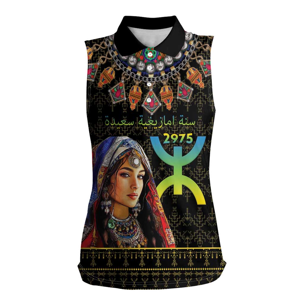 Happy Amazigh New Year Women Sleeveless Polo Shirt With Women Amazigh - Berber Pattern - Wonder Print Shop