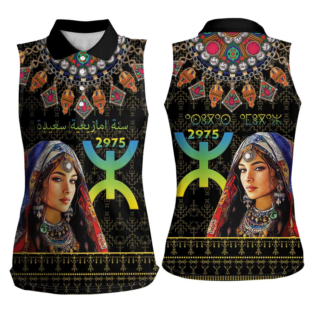 Happy Amazigh New Year Women Sleeveless Polo Shirt With Women Amazigh - Berber Pattern - Wonder Print Shop
