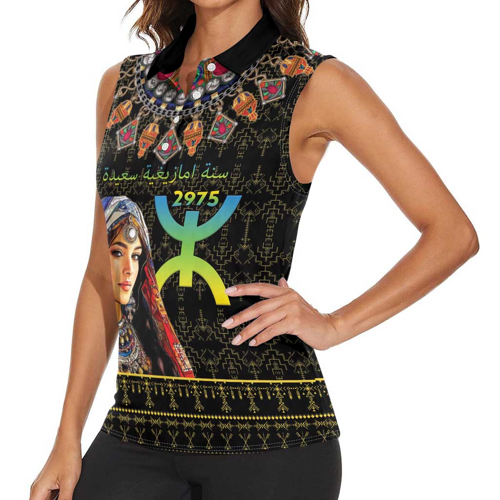 Happy Amazigh New Year Women Sleeveless Polo Shirt With Women Amazigh - Berber Pattern - Wonder Print Shop