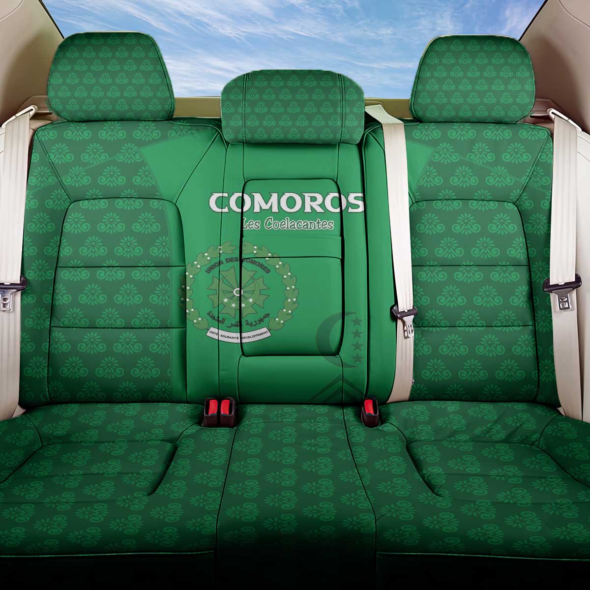Comoros Football Back Car Seat Cover Go Champions Green Les Coelacantes - Wonder Print Shop