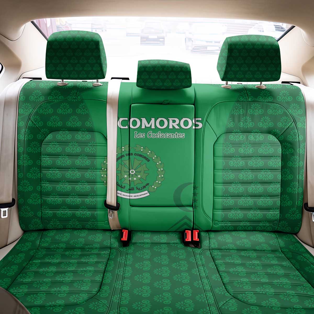 Comoros Football Back Car Seat Cover Go Champions Green Les Coelacantes - Wonder Print Shop