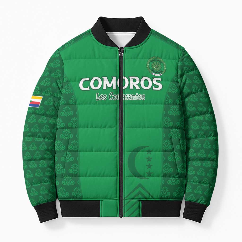Custom Comoros Football Bomber Puffer Jacket Go Champions Green Les Coelacantes - Wonder Print Shop