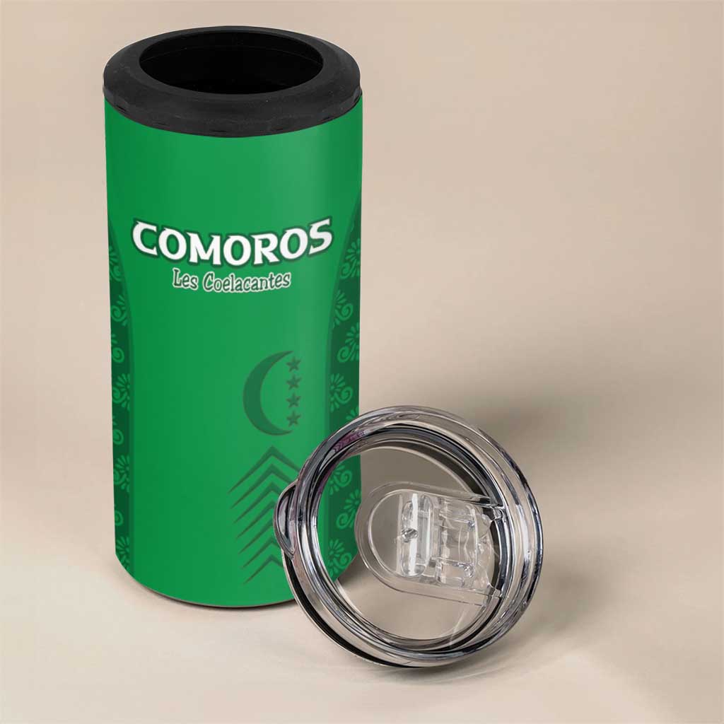 Custom Comoros Football 4 in 1 Can Cooler Tumbler Go Champions Green Les Coelacantes - Wonder Print Shop