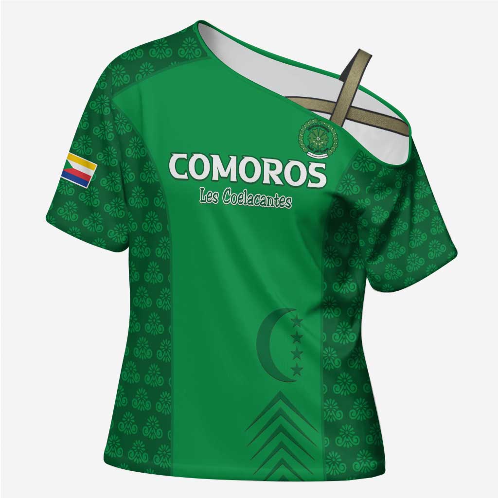 Custom Comoros Football Cross Shoulder Shirt Go Champions Green Les Coelacantes - Wonder Print Shop