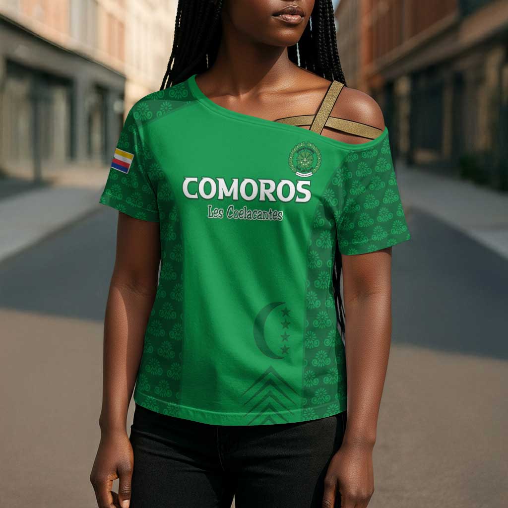 Custom Comoros Football Cross Shoulder Shirt Go Champions Green Les Coelacantes - Wonder Print Shop