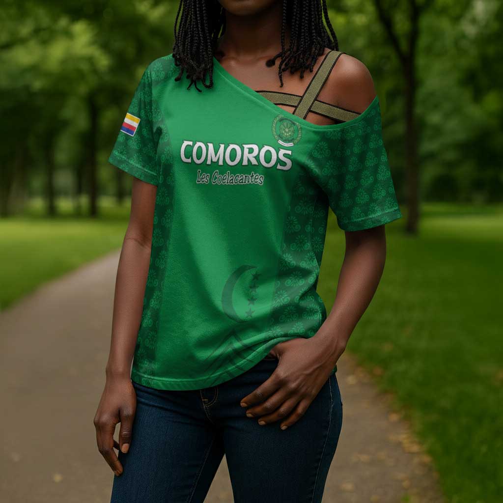 Custom Comoros Football Cross Shoulder Shirt Go Champions Green Les Coelacantes - Wonder Print Shop