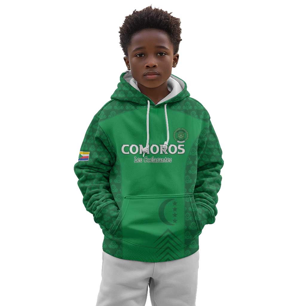 Custom Comoros Football Kid Hoodie Go Champions Green Les Coelacantes - Wonder Print Shop