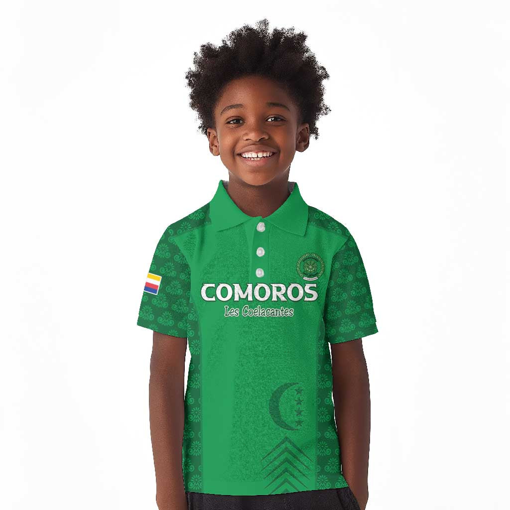 Custom Comoros Football Kid Polo Shirt Go Champions Green Les Coelacantes LT15