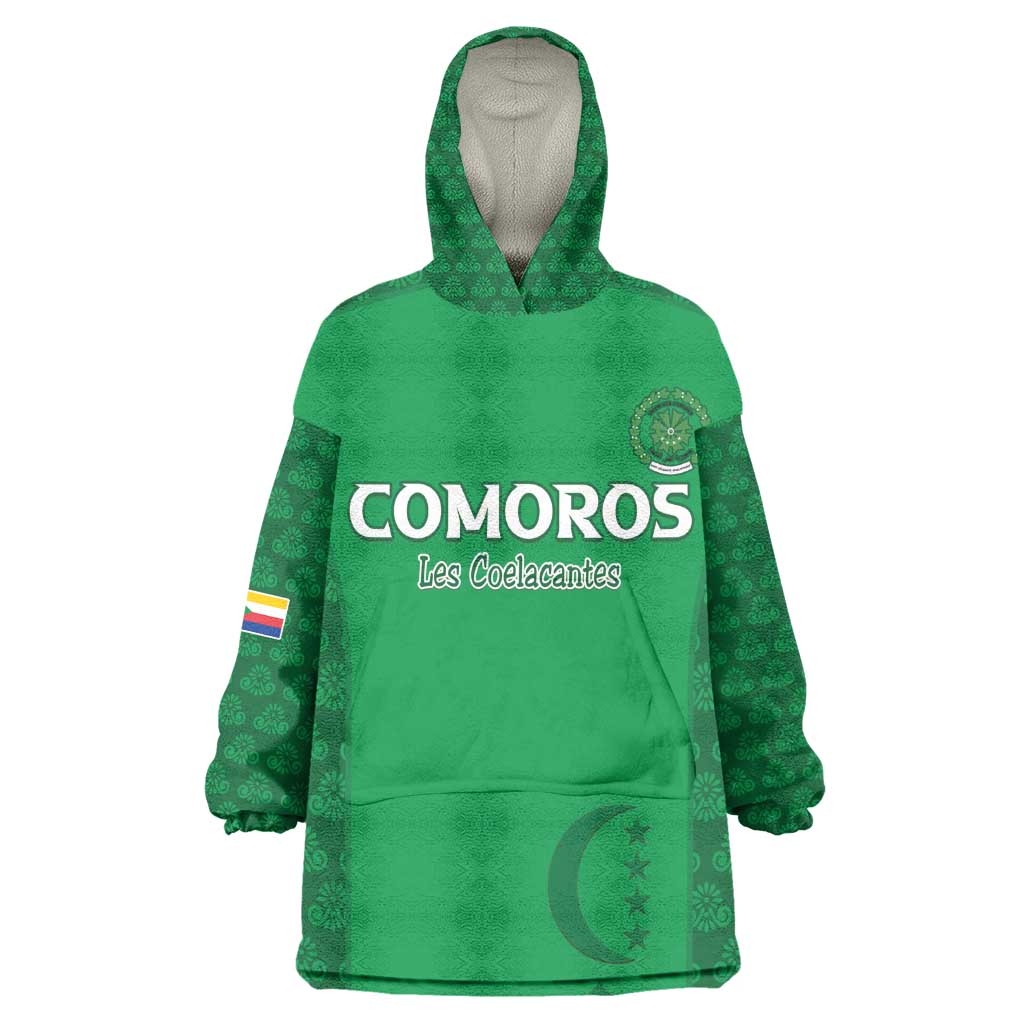 Custom Comoros Football Kid Wearable Blanket Hoodie Go Champions Green Les Coelacantes - Wonder Print Shop
