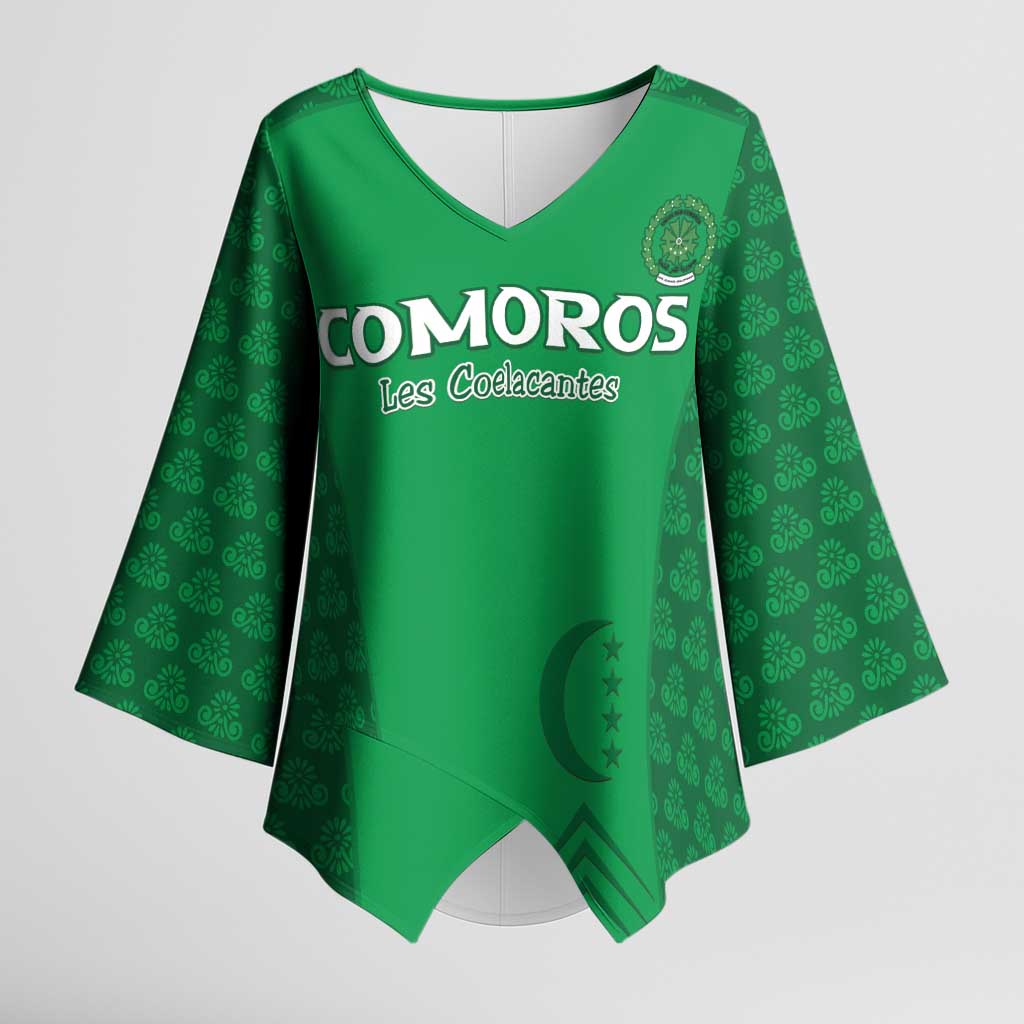 Custom Comoros Football Kimono Sleeve Blouse Go Champions Green Les Coelacantes - Wonder Print Shop