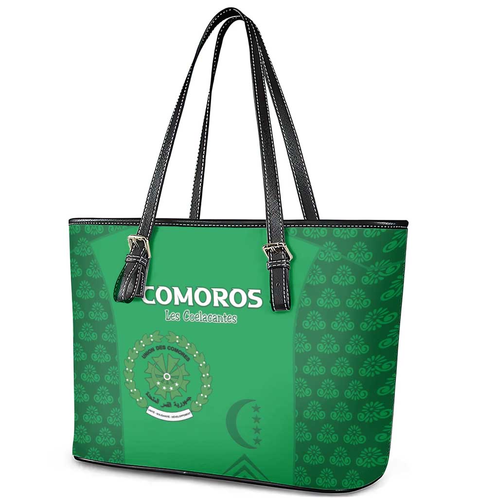 Comoros Football Leather Tote Bag Go Champions Green Les Coelacantes - Wonder Print Shop