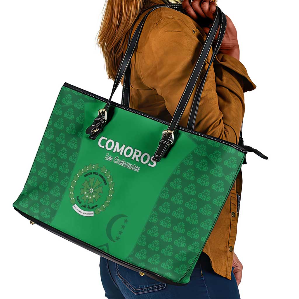 Comoros Football Leather Tote Bag Go Champions Green Les Coelacantes - Wonder Print Shop