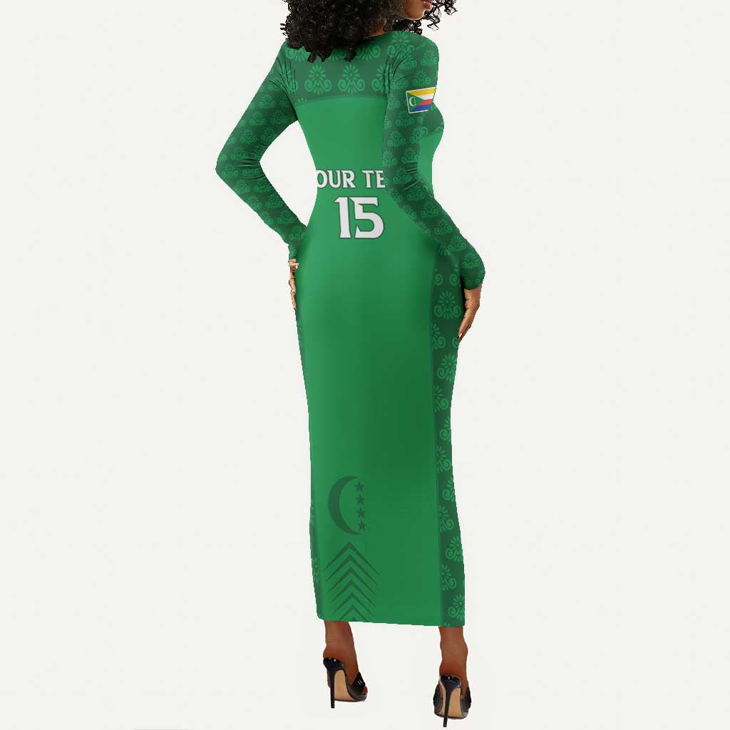 Custom Comoros Football Long Sleeve Bodycon Dress Go Champions Green Les Coelacantes - Wonder Print Shop