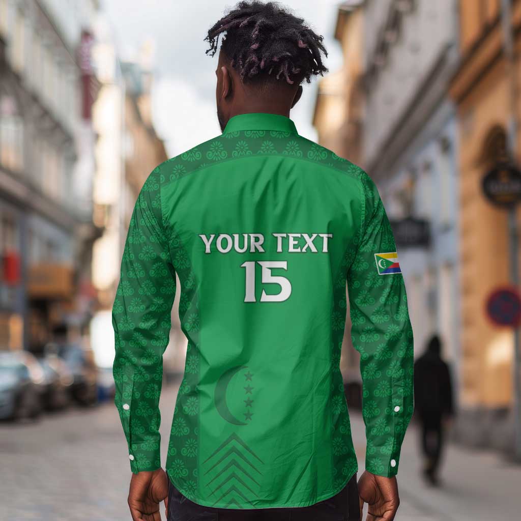 Custom Comoros Football Long Sleeve Button Shirt Go Champions Green Les Coelacantes - Wonder Print Shop