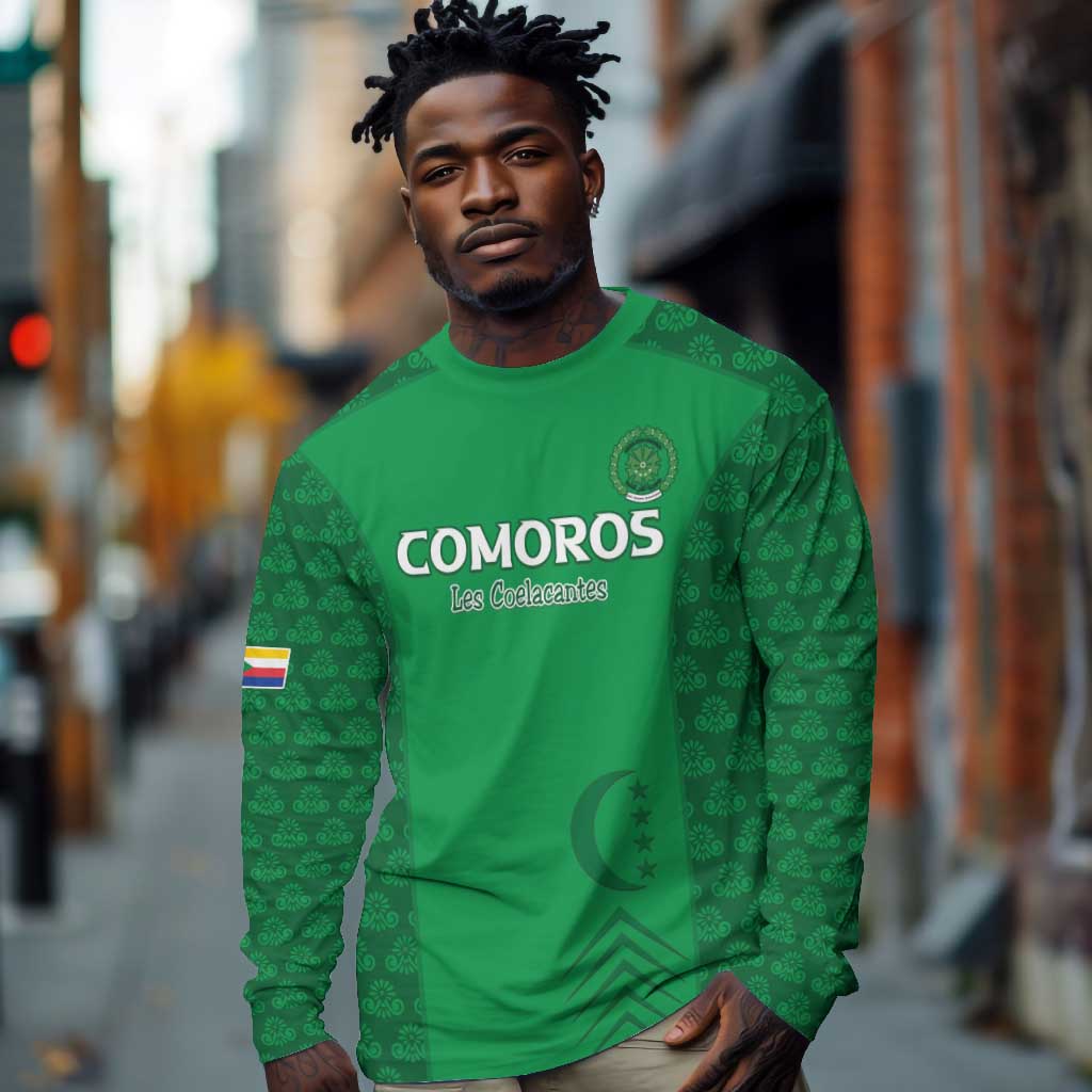 Custom Comoros Football Long Sleeve Shirt Go Champions Green Les Coelacantes - Wonder Print Shop