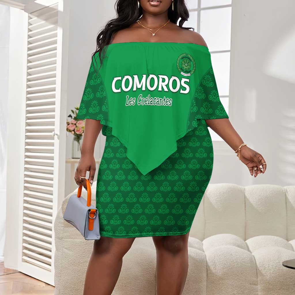 Custom Comoros Football Off Shoulder Short Dress Go Champions Green Les Coelacantes - Wonder Print Shop