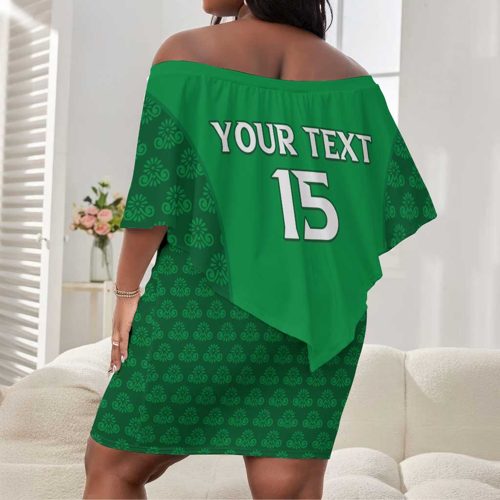 Custom Comoros Football Off Shoulder Short Dress Go Champions Green Les Coelacantes - Wonder Print Shop