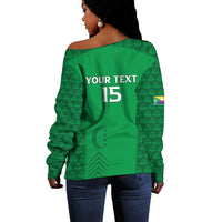 Custom Comoros Football Off Shoulder Sweater Go Champions Green Les Coelacantes - Wonder Print Shop
