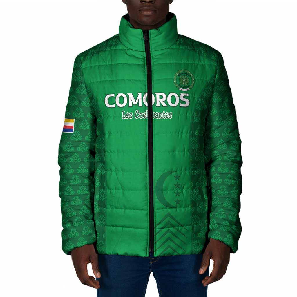 Custom Comoros Football Padded Jacket Go Champions Green Les Coelacantes - Wonder Print Shop
