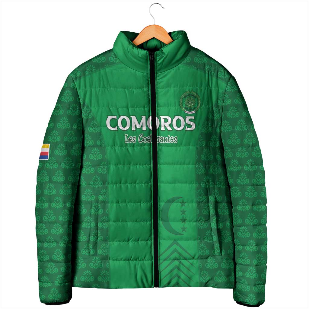 Custom Comoros Football Padded Jacket Go Champions Green Les Coelacantes - Wonder Print Shop
