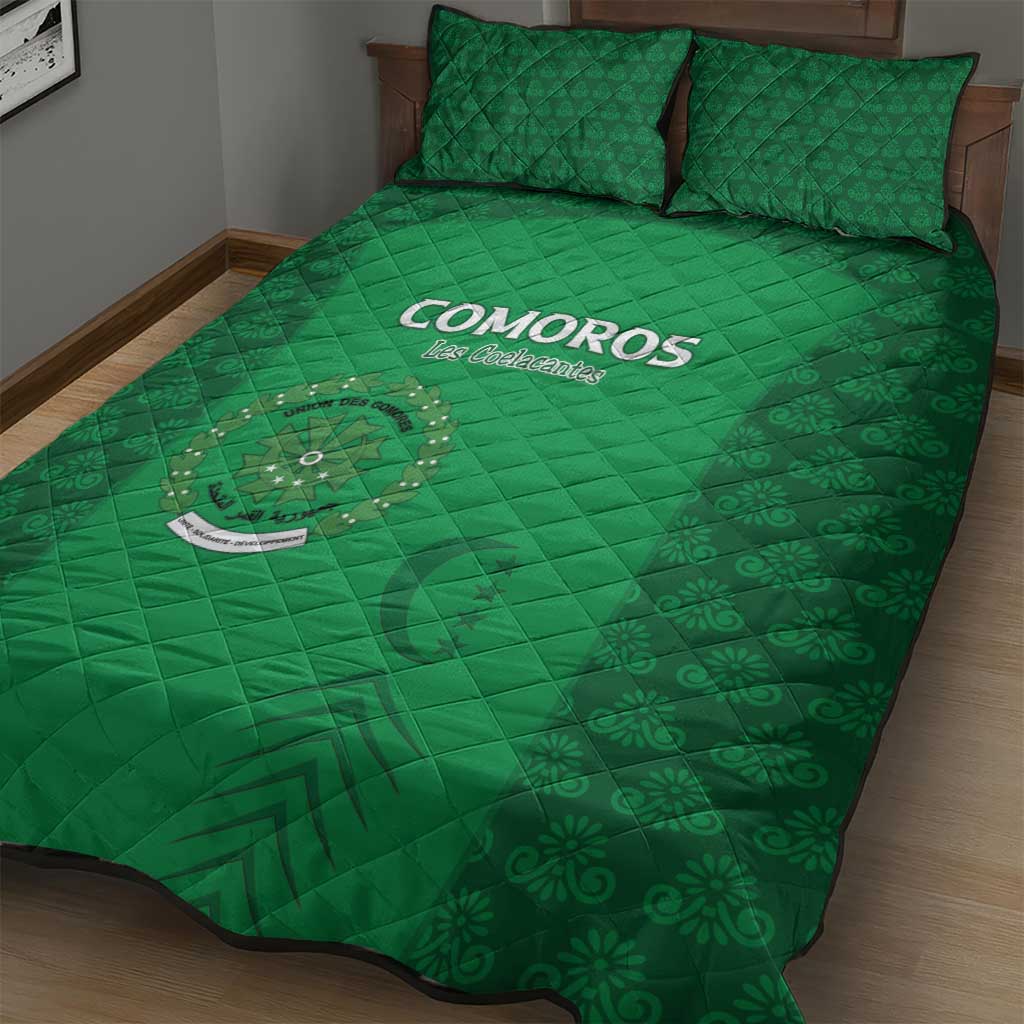 Comoros Football Quilt Bed Set Go Champions Green Les Coelacantes - Wonder Print Shop