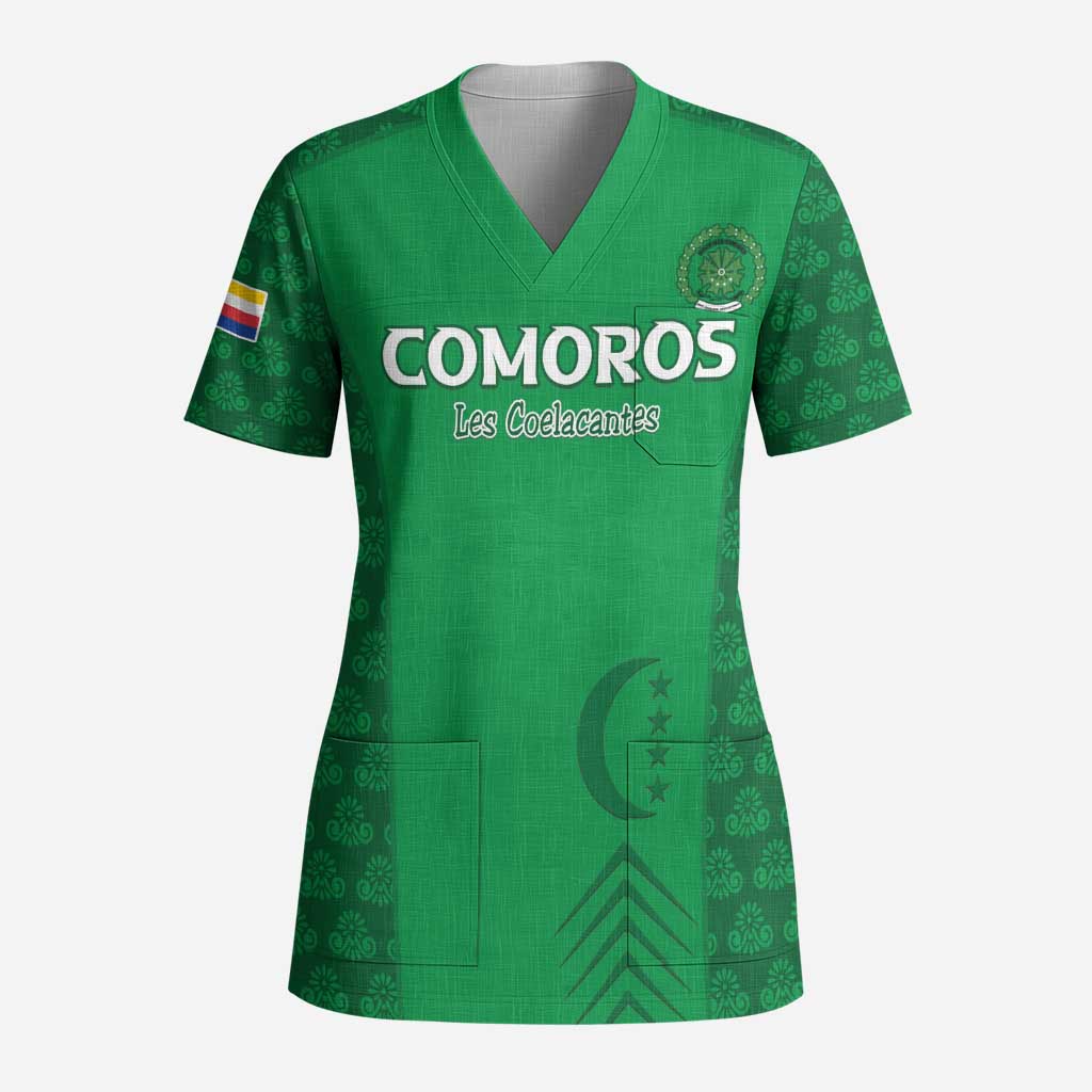 Custom Comoros Football Scrub Top Go Champions Green Les Coelacantes - Wonder Print Shop