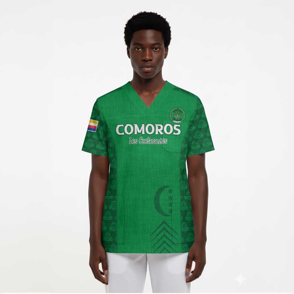 Custom Comoros Football Scrub Top Go Champions Green Les Coelacantes - Wonder Print Shop