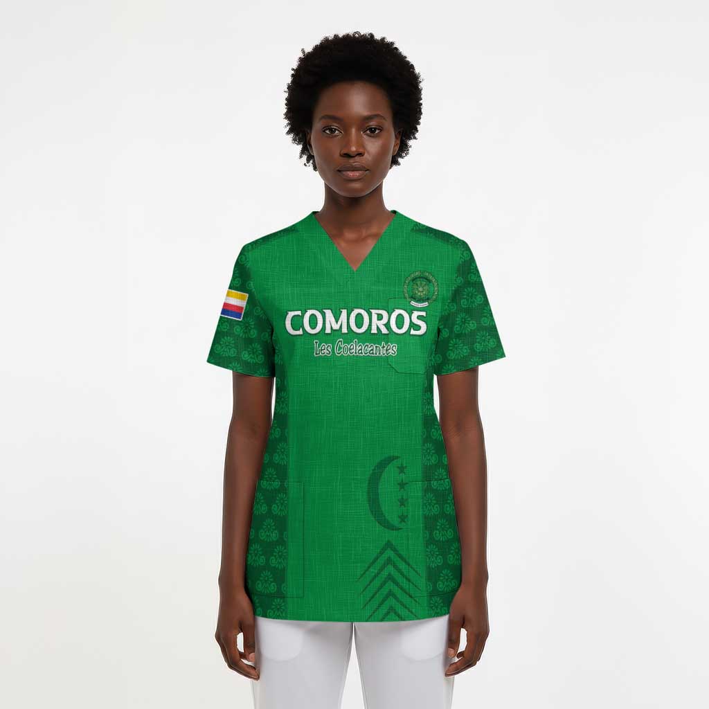Custom Comoros Football Scrub Top Go Champions Green Les Coelacantes - Wonder Print Shop