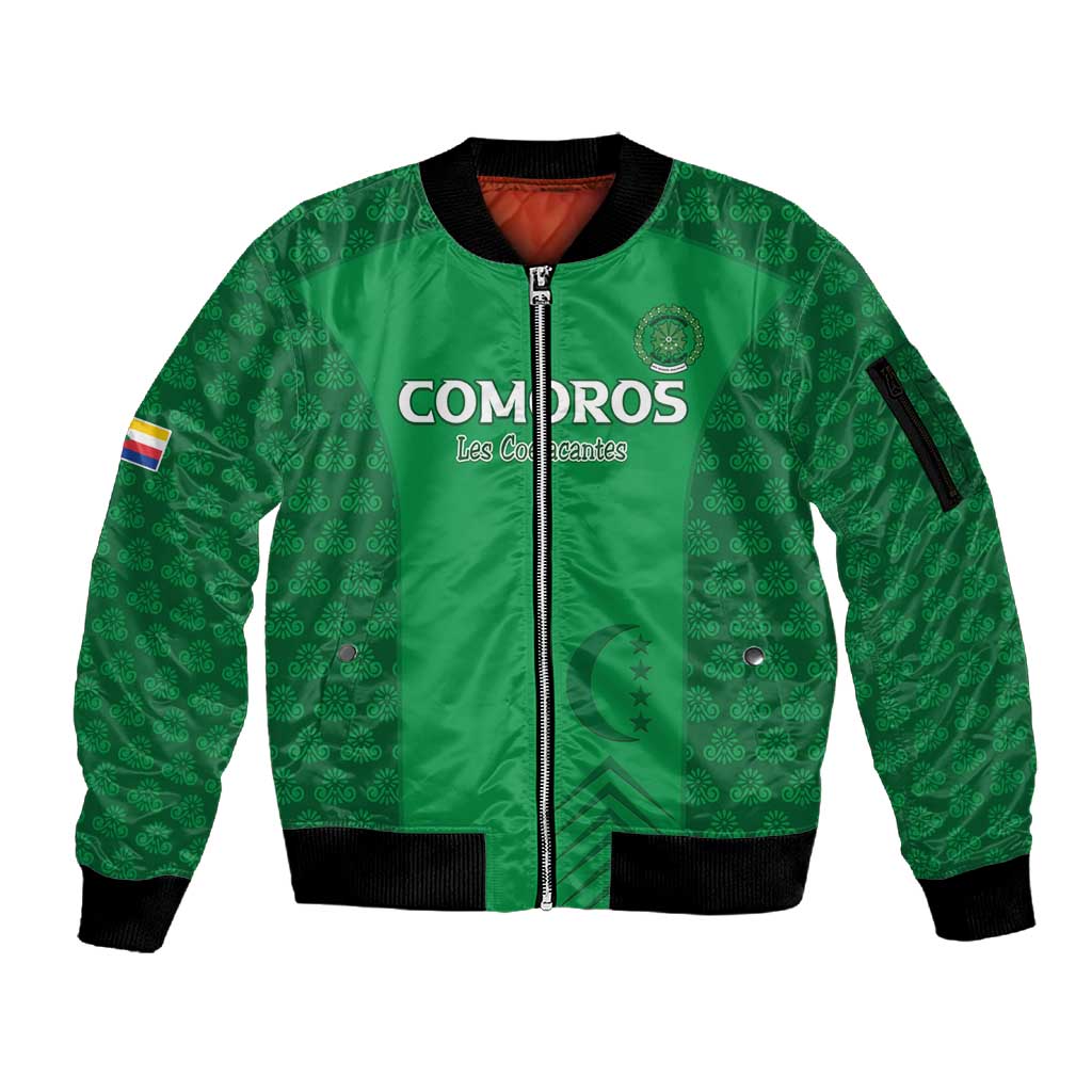 Custom Comoros Football Sleeve Zip Bomber Jacket Go Champions Green Les Coelacantes - Wonder Print Shop