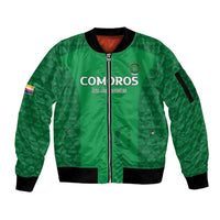 Custom Comoros Football Sleeve Zip Bomber Jacket Go Champions Green Les Coelacantes - Wonder Print Shop