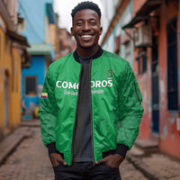 Custom Comoros Football Sleeve Zip Bomber Jacket Go Champions Green Les Coelacantes - Wonder Print Shop