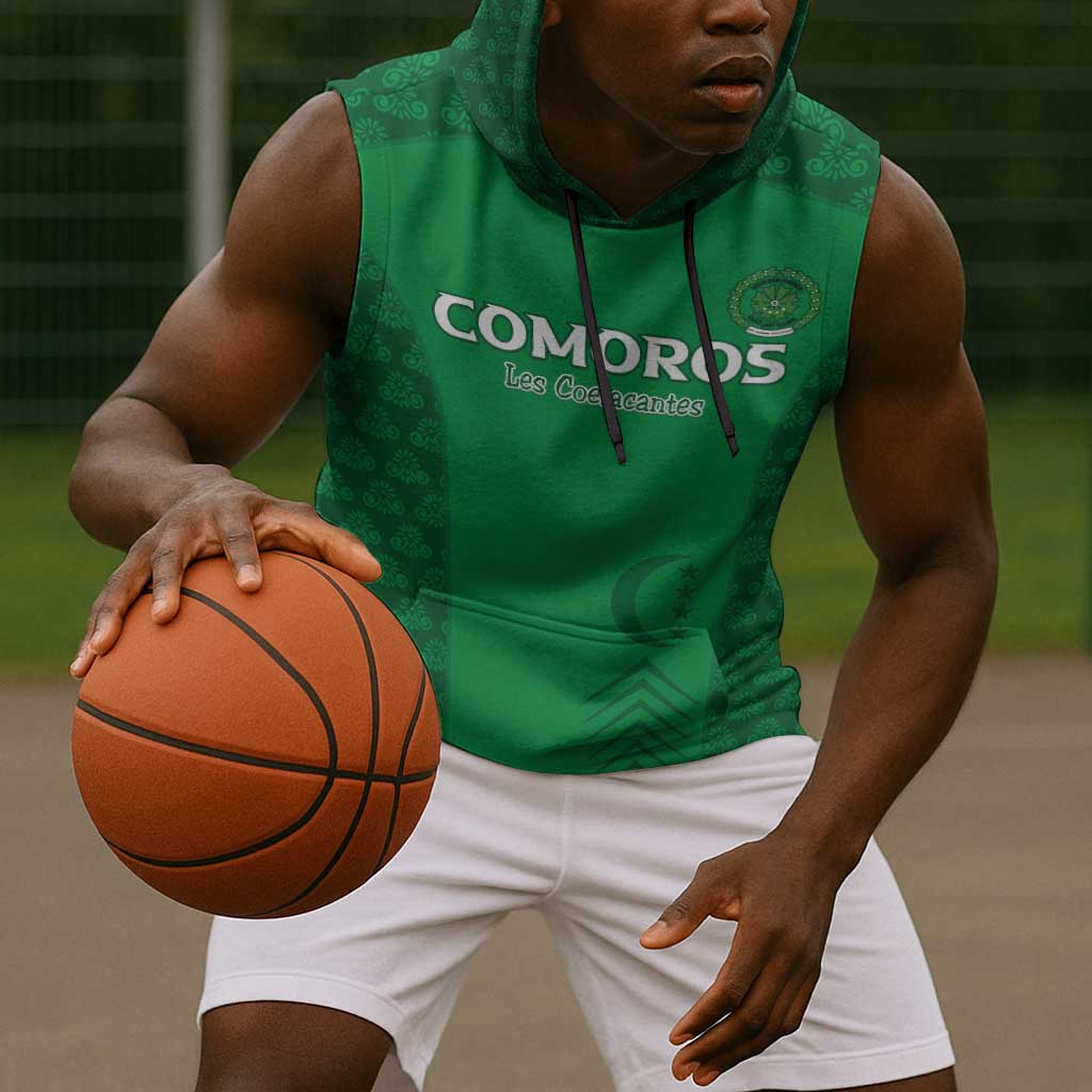 Custom Comoros Football Sleeveless Hoodie Go Champions Green Les Coelacantes - Wonder Print Shop