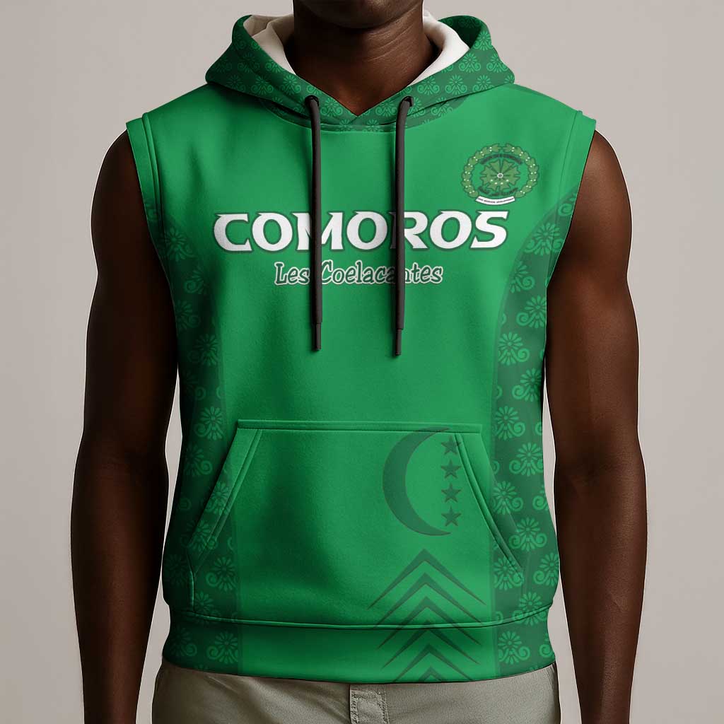 Custom Comoros Football Sleeveless Hoodie Go Champions Green Les Coelacantes - Wonder Print Shop