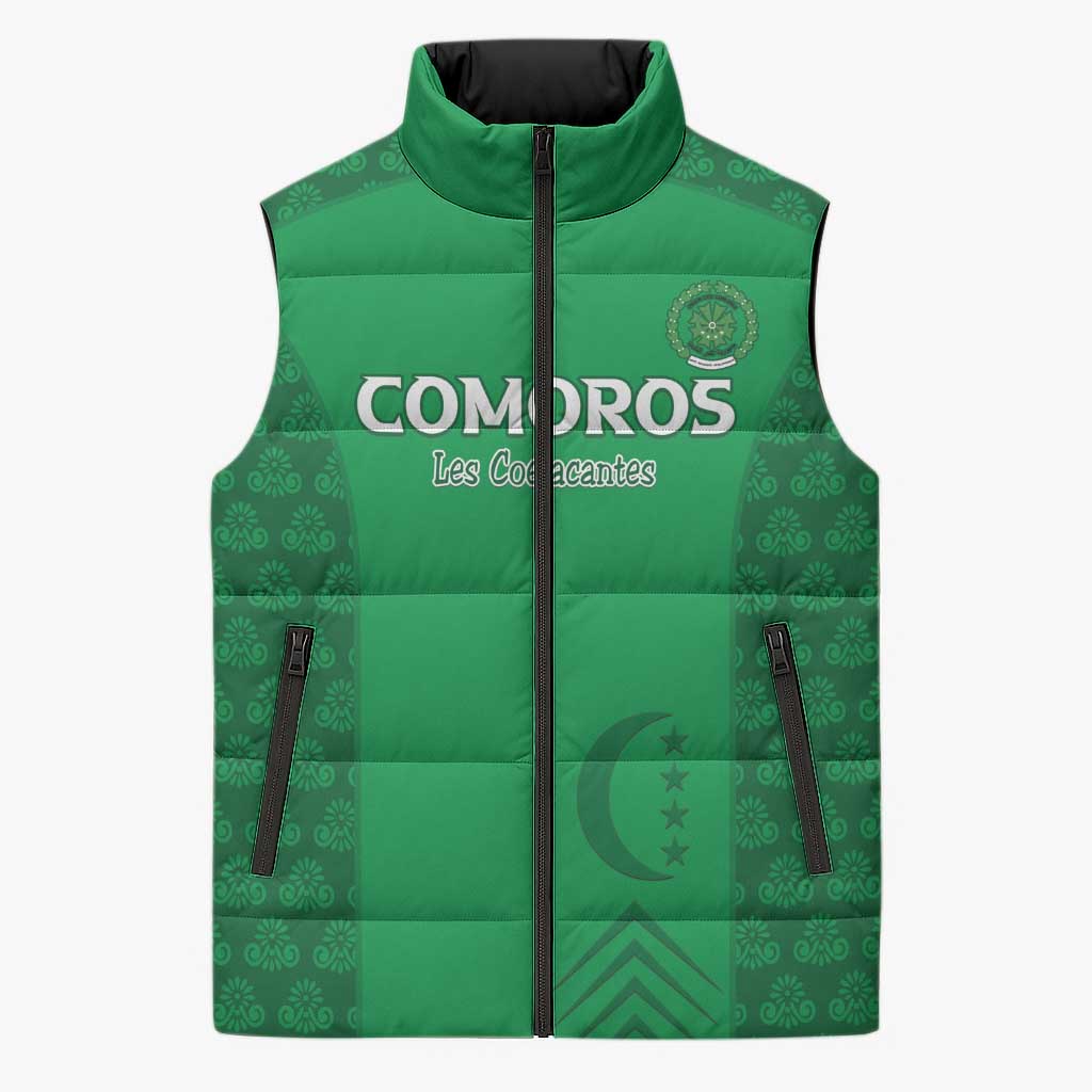 Custom Comoros Football Sleeveless Puffer Jacket Go Champions Green Les Coelacantes - Wonder Print Shop