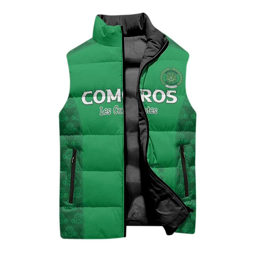 Custom Comoros Football Sleeveless Puffer Jacket Go Champions Green Les Coelacantes - Wonder Print Shop