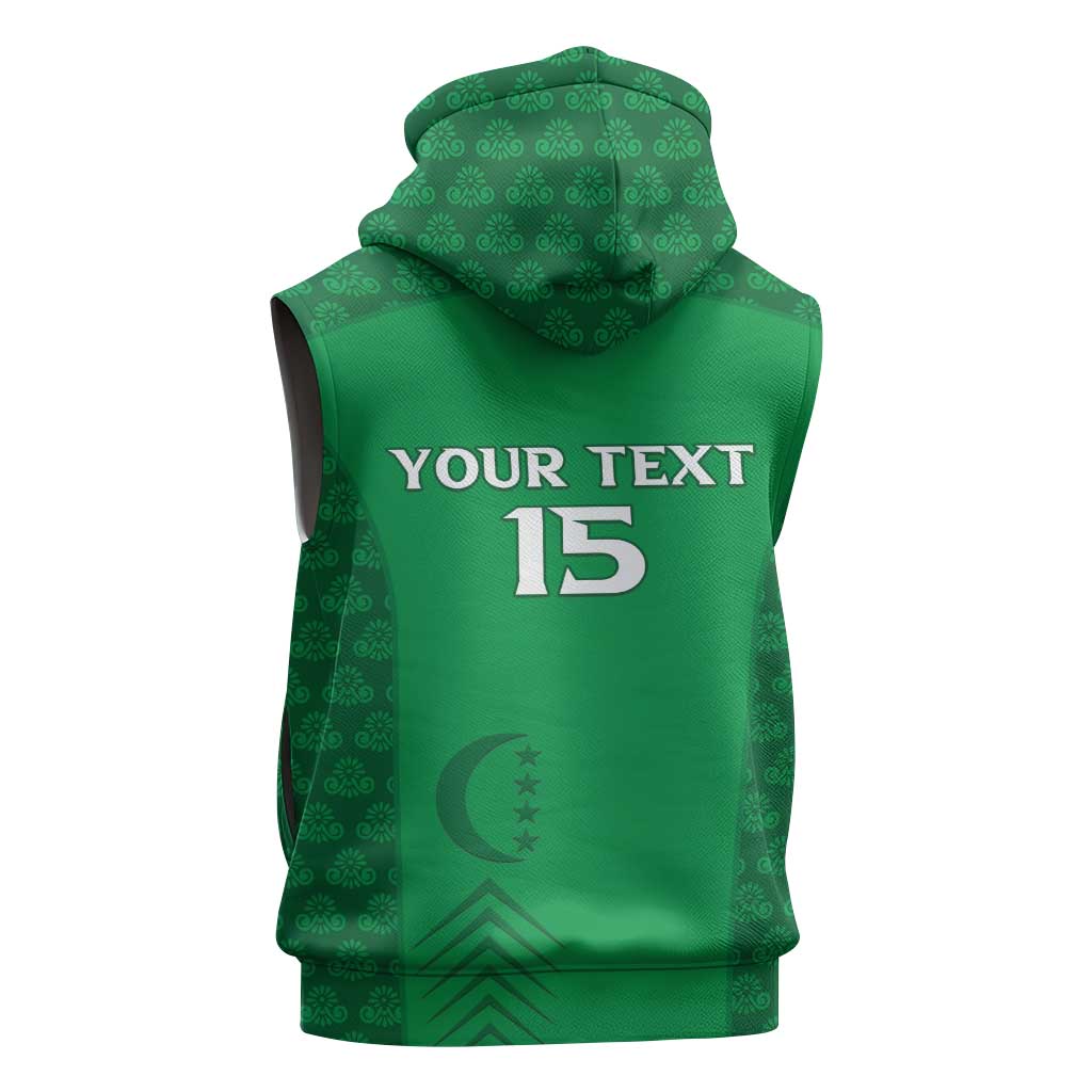 Custom Comoros Football Sleeveless Zip Hoodie Go Champions Green Les Coelacantes - Wonder Print Shop